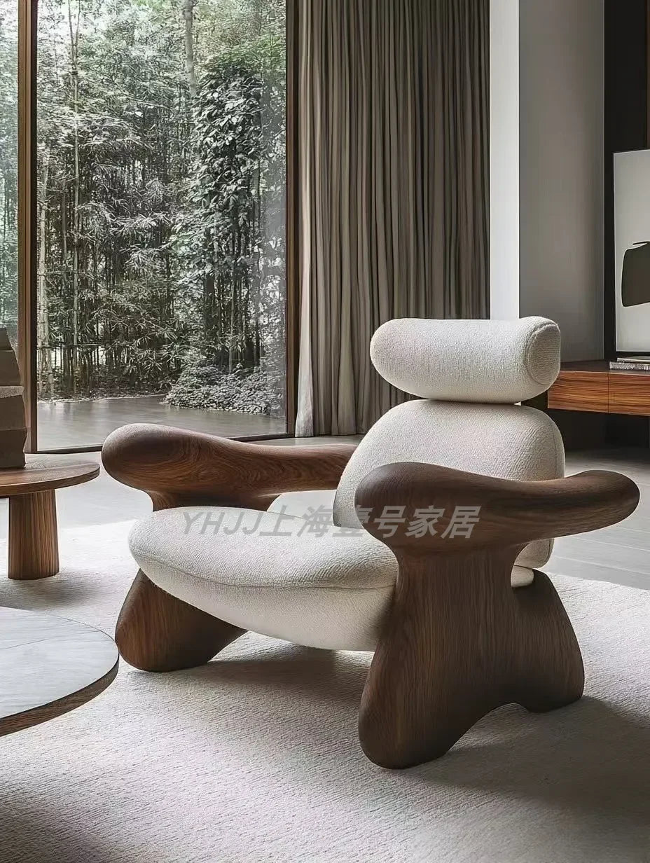 X New Medieval Solid Wood Single Sofa Chair Original Art Model Room Club Exhibition Hall Leisure Chair