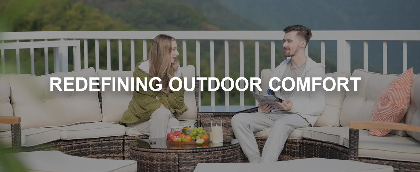 Multi-piece Outdoor Patio Furniture Sets, Half Moon Curving Part of The Sofa Rattan Patio Conversation Sets