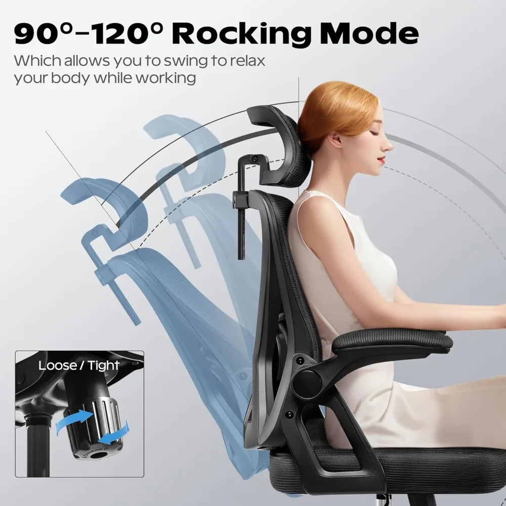 High-Back Ergonomic Office Chair with Headrest and Adjustable Armrests for Comfortable Home Desk Use