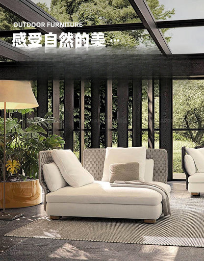 Outdoor rattan sofa, courtyard bed recliner, villa outdoor Nordic simple white bantam L-shaped sofa