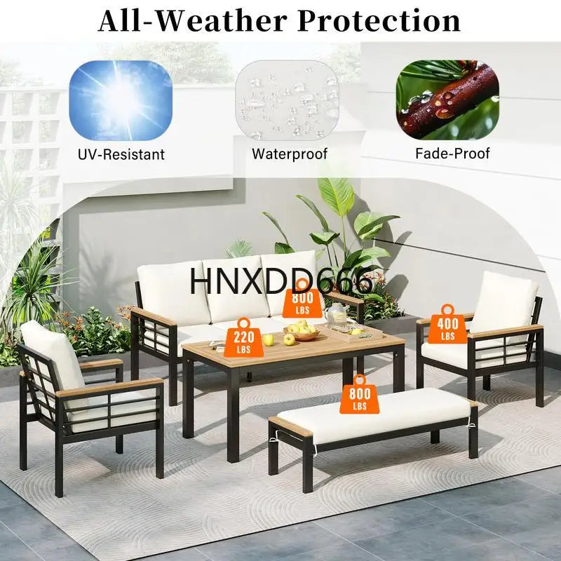 5-Piece Outdoor Furniture Set, 3-Seat Sofa, Patio Conversation Set with Cushions for Backyard, Poolside, Garden, Black with