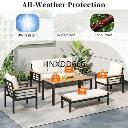 5-Piece Outdoor Furniture Set, 3-Seat Sofa, Patio Conversation Set with Cushions for Backyard, Poolside, Garden, Black with