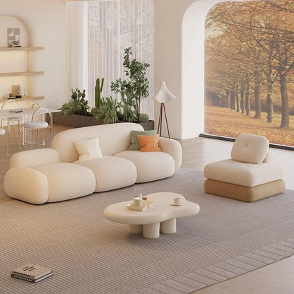 Simple living room, modern cream style, rental house, fabric sofa, straight row light luxury, bedroom sofa