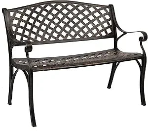 40.5 Patio Garden Bench, Anti-Rust Cast Iron Cast Aluminum Frame for Outdoor Path Yard Lawn Work Entryway Decor Deck