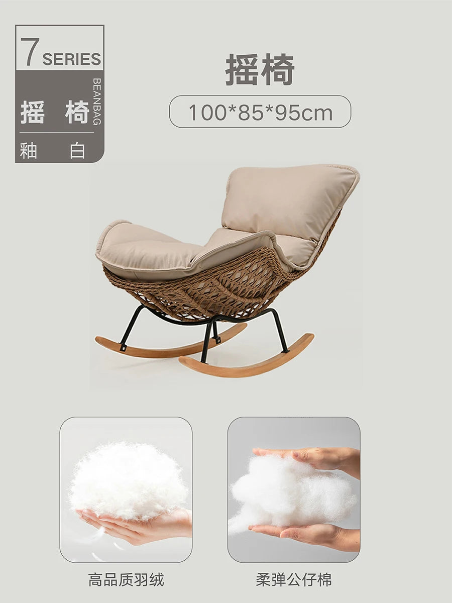 Woven Rattan Rocking Chair for Balcony Lazy Sofa with Comfortable Cushion Leisure Swivel Chairs for Living Room Lobster Chairs