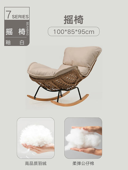 Woven Rattan Rocking Chair for Balcony Lazy Sofa with Comfortable Cushion Leisure Swivel Chairs for Living Room Lobster Chairs