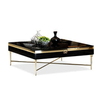 Luxury modern Italian design black glass stainless steel high-grade metal coffee table living room furniture gold coffee table