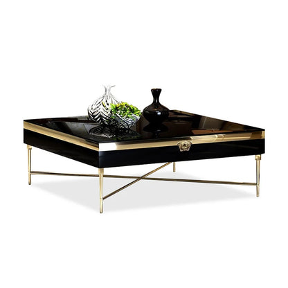 Luxury modern Italian design black glass stainless steel high-grade metal coffee table living room furniture gold coffee table