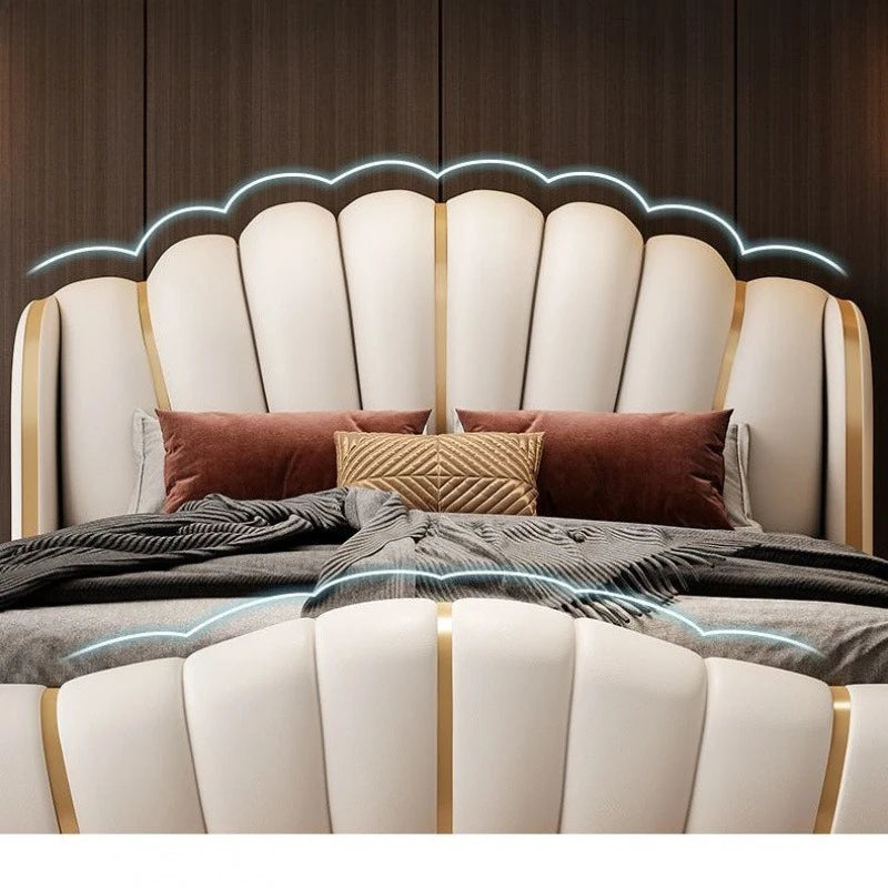 Light luxury luxury soft bag bed adult leather bed suspended double high-end LED smart light leather master bedroom