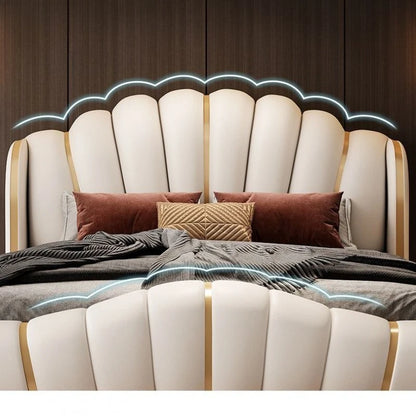 Light luxury luxury soft bag bed adult leather bed suspended double high-end LED smart light leather master bedroom