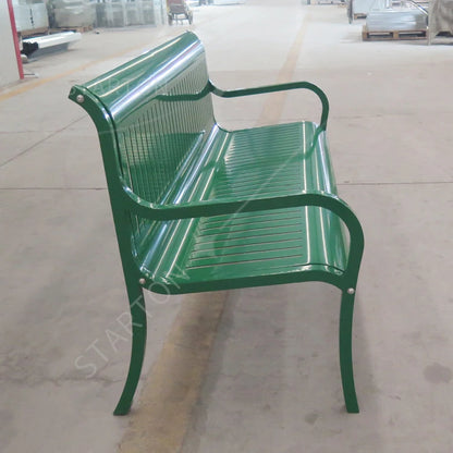 Metal Bench Steel Frame with Slatted Backrest and Seat,Powder Coated Cast Iron Steel Cross Design Chair Outdoor Patio Bench