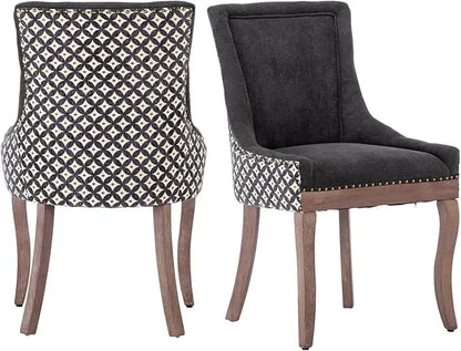 Fabric Upholstered Side Chairs Set of 2, Solid Wood Kitchen Dining Room Chairs with Nailheads Legs (Fabric Beige)