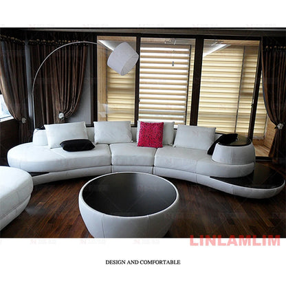 Luxury Modern Curved Genuine Leather Sofa Sectional Couch White and Black Design Living Room Contemporary Home Decoration