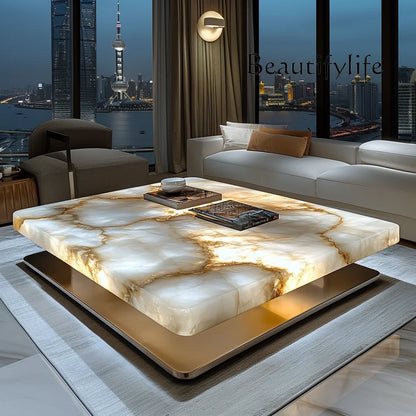 Square luminous jade coffee table living room high-end marble household light luxury minimalist luxury stone