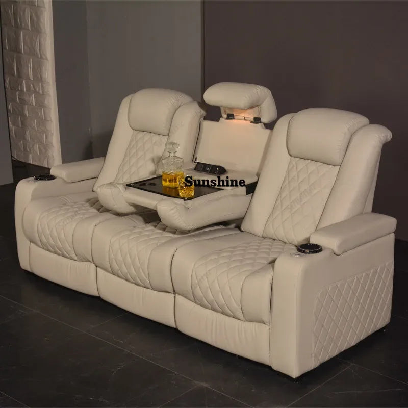 White Color 3seater Electric Cinema Sofa Home Theater Furniture Cinema Interior Home Theater Laydown Table Recliner Sofa ChairY