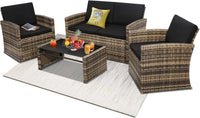 Patio Conversation Set, Outside Rattan Sectional Sofa, Cushioned Furniture Set, Wicker Sofa