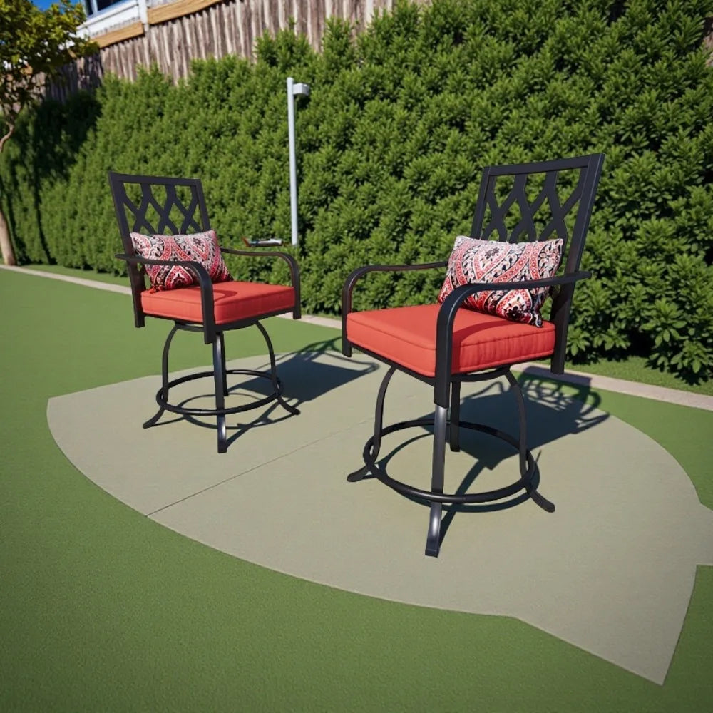Outdoor Swivel Bar Stools Set of 2, Metal Outdoor Swivel Bar Chairs, Black