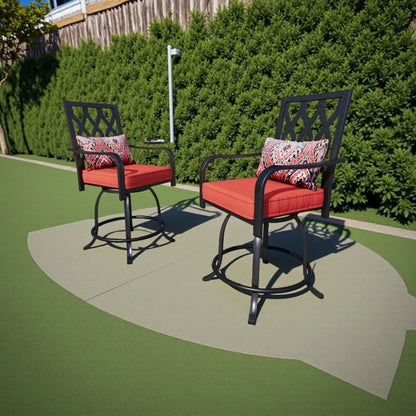 Outdoor Swivel Bar Stools Set of 2, Metal Outdoor Swivel Bar Chairs, Black