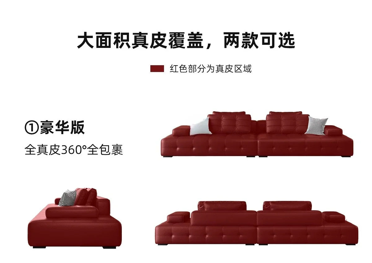 Italian minimalist first-layer cowhide sofa villa living room large apartment high-end all-leather Lawrence sofa