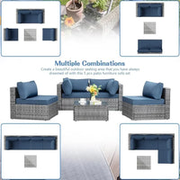 Patio, Lawn & Garden 5 Pieces Outdoor Patio Sectional Sofa Couch, Silver Gray PE Wicker Furniture Conversation Sets