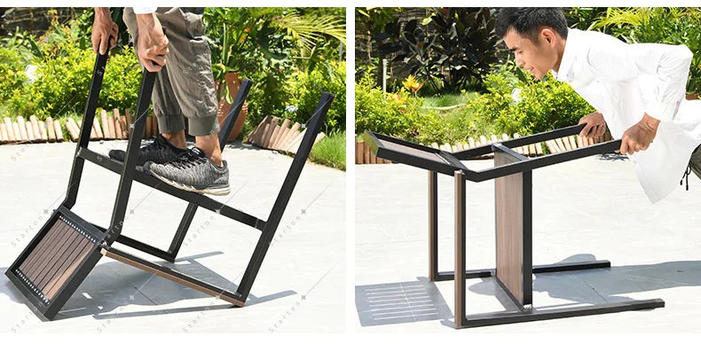 6 Chairs Aluminum Outdoor Furniture WPC Dining Table Chairs Patio Garden Sets