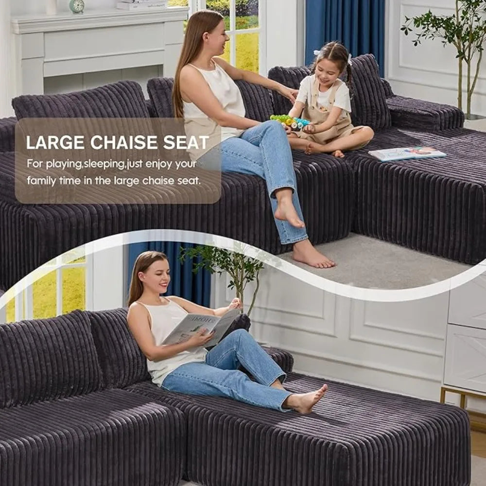 108'' L-Shape Memory Foam Modular Sectional Sofa Couch 3 Seat Living Room Furniture Set