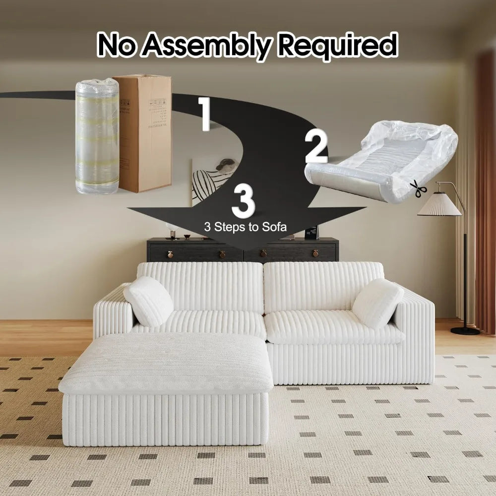 78.8" L - Shaped Modern Modular Sectional Cloud Couch with Ottoman: Plush Corduroy Upholstered Sofa for Living Rooms, Bedrooms