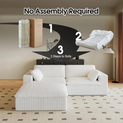 78.8" L - Shaped Modern Modular Sectional Cloud Couch with Ottoman: Plush Corduroy Upholstered Sofa for Living Rooms, Bedrooms