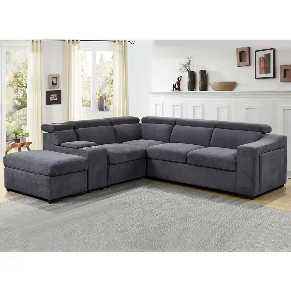 Sofa Furniture Fast Charger Cup Holder Functional Set Has Pull Out Bed and Storage Living Room Sofa