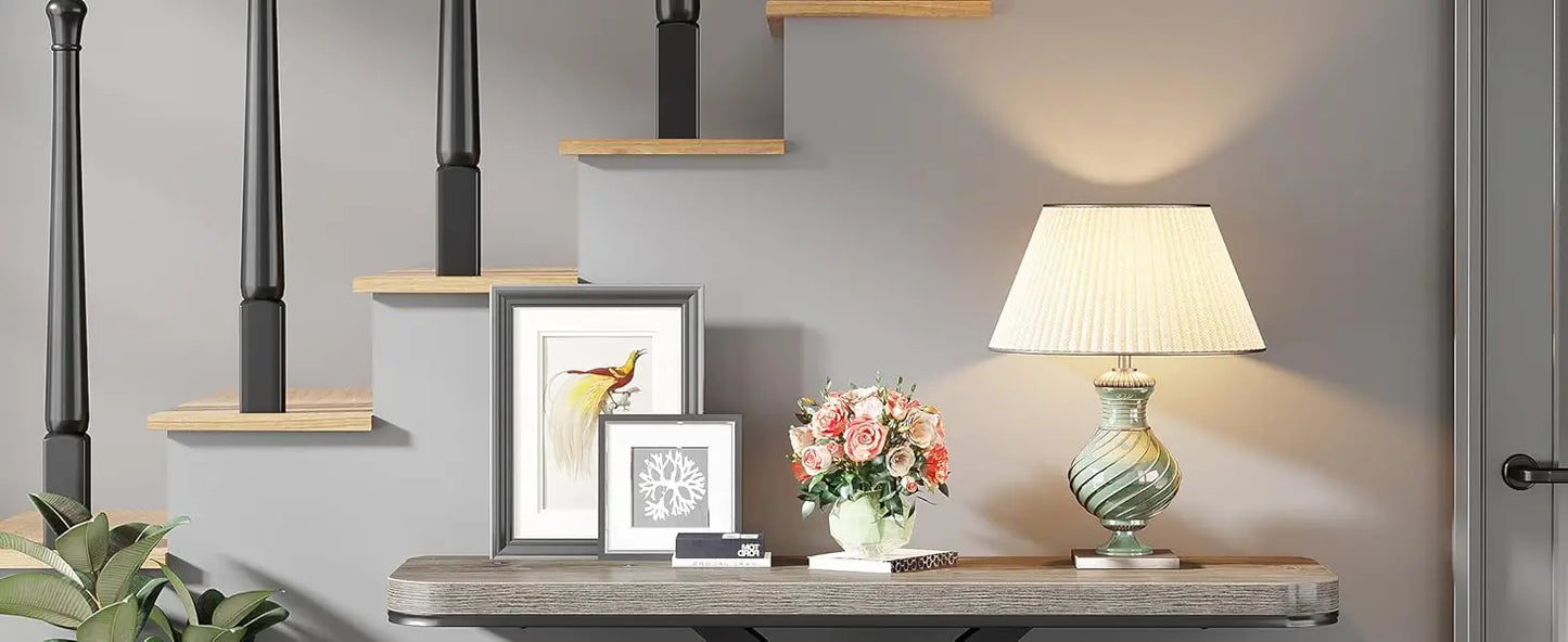 LITTLE TREE Industrial Console Table, 40 inch Narrow Entryway Foyer Table with Geometric Base, Accent Table for Living Room