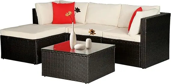 5 Pieces Patio Furniture Outdoor Wicker Sectional Patio Rattan Chair， Conversation Backyard Lawn Porch Poolside Balcony Garden