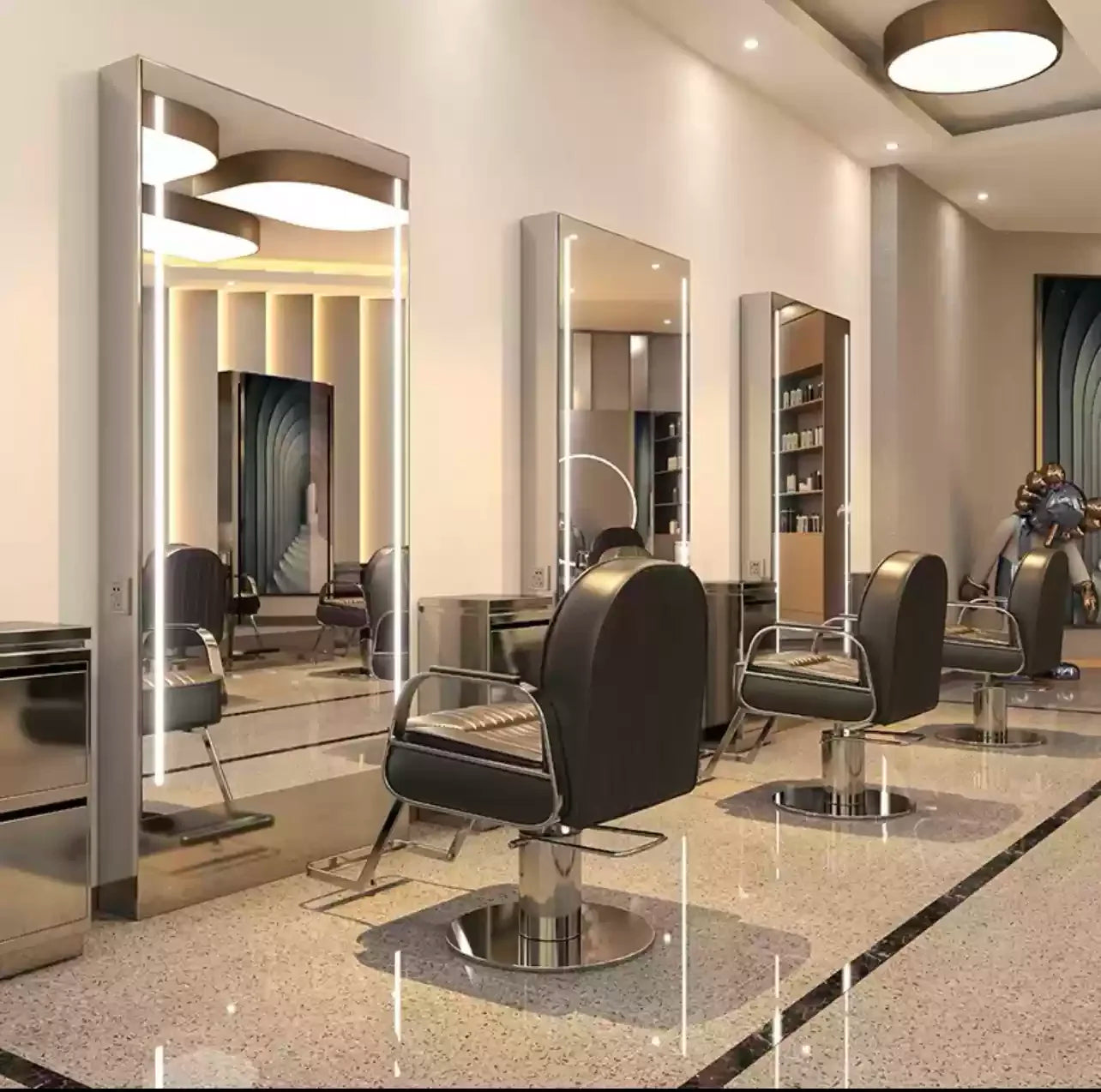 HJ Barber Shop Mirror Quick Cut Special Mirror Hair Salon Internet celebrity hair salon Full Lamp Mirror