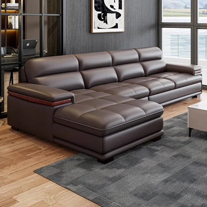 Leather sofa, first layer cowhide, modern simplicity, cream style living room sofa