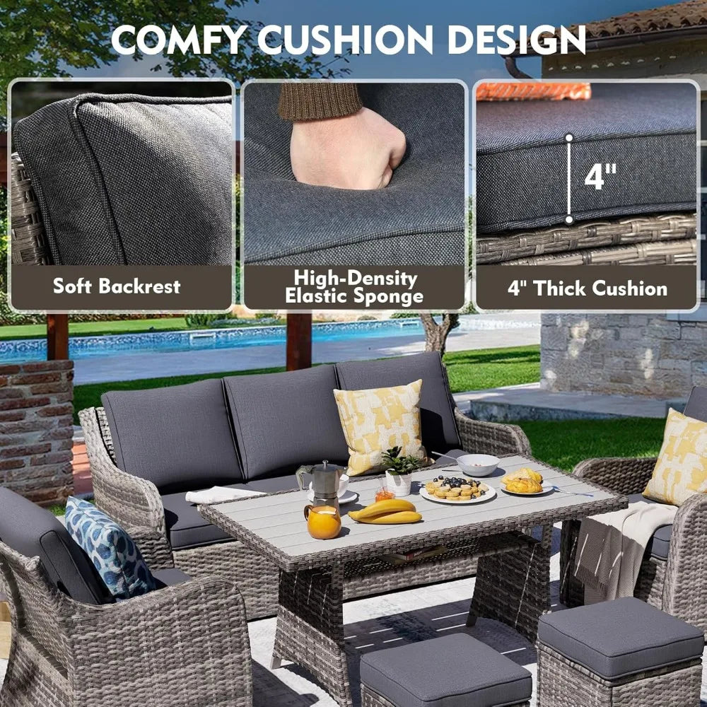 8-Piece Patio Furniture Set: Swivel Rocking Chairs & Dining Table with Waterproof Cushions