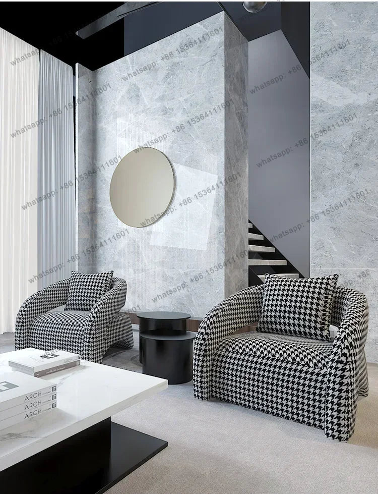 Sofa Esigner Curved Single Houndstooth Couch Nordic Living Room Balcony Leisure Creative Chair Designer