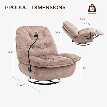 Swivel Rocker Recliner Chair for Adult, Glider Nursery Rocking Chair, Armless Manual Single Recliner Sofa for, Customized