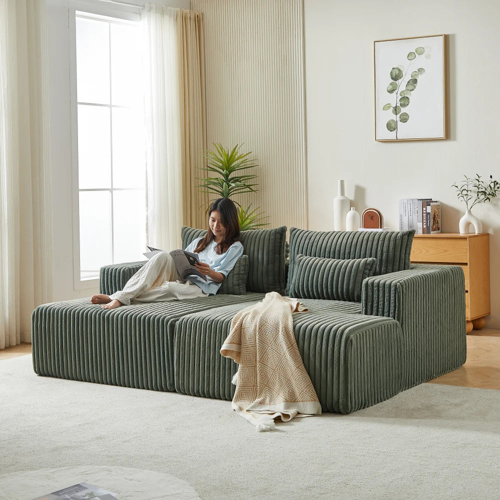 87" Oversized Sectional Lounge Chaise, Cloud Plush Loveseat with Reclining Sofa Bed, Fluffy Modern Sleeper Chair for Living Room