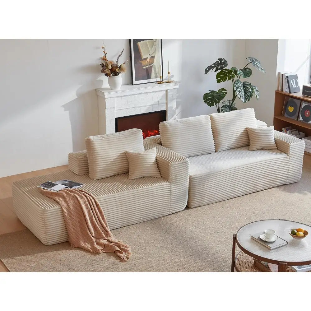 104'' Cloud L-Shaped Sectional Chaise: Deep Seat, Side Pockets, Plush Beige - No Assembly for Living/Bedroom