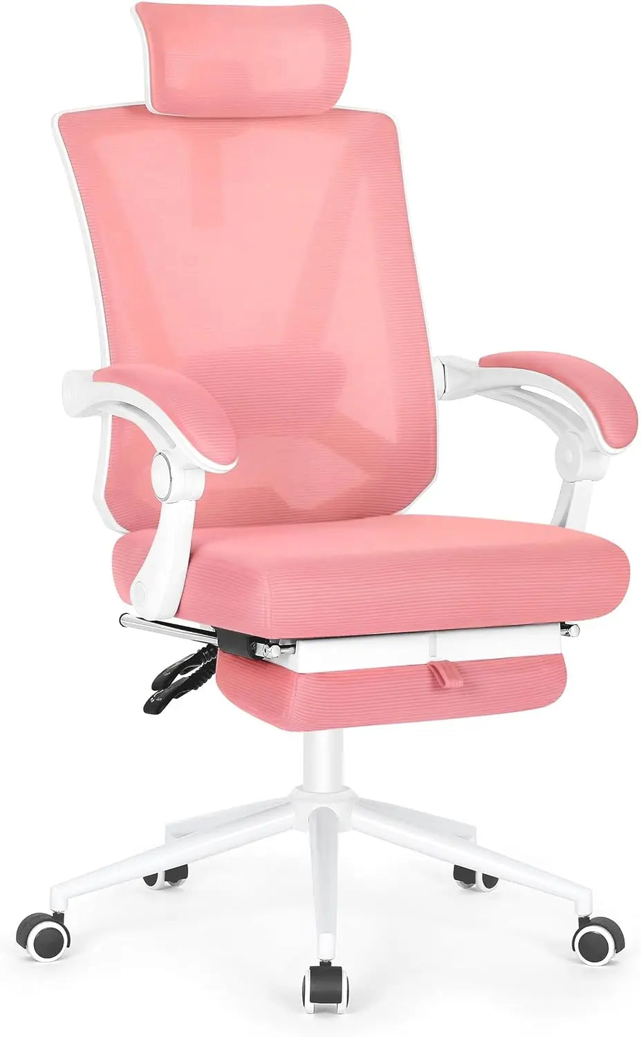 "ergonomic office chair with built-in footrest and adjustable lumbar support for high-back comfort"