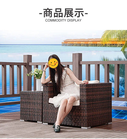 Outdoor sofa leisure balcony set combination villa courtyard sales office lazy rattan furniture small apartment rattan sofa