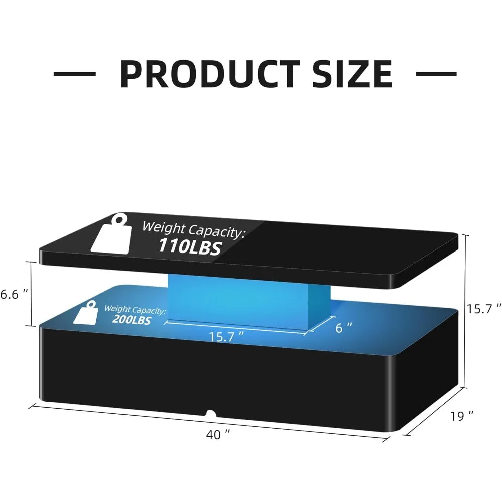 Modern AHB LED Coffee Table for Living Spaces - Glossy Two-Level Design in 16 Vibrant Colors with Rounded Edges