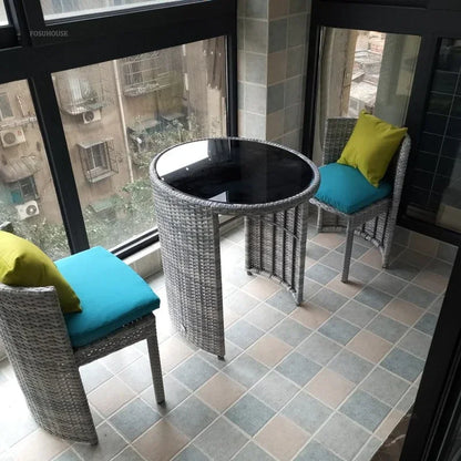 Nordic Rattan Garden Furniture Set Three-piece Courtyard Terrace Outdoor Round Table and Chairs Patio Leisure Table and Chairs X