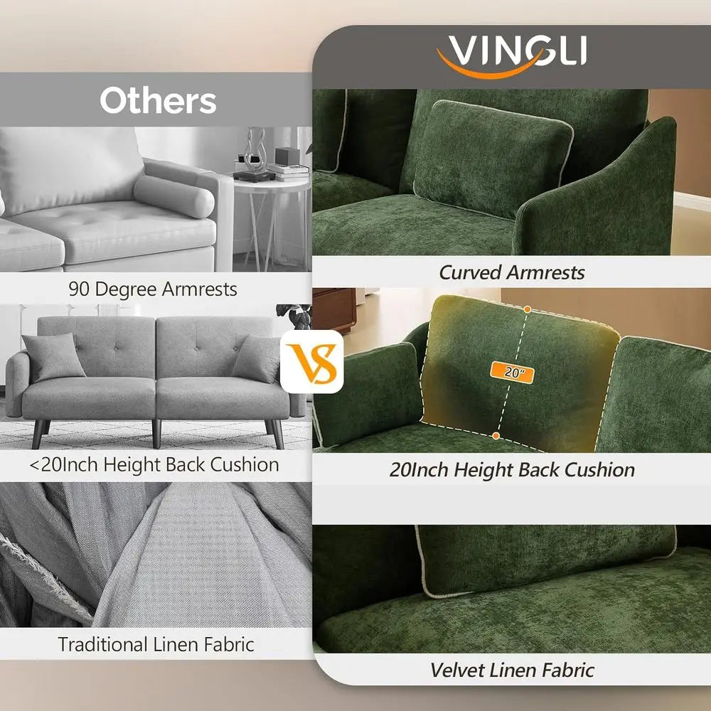 Extra Deep Seat 3-Seater Sofa with Piped Cushions and Throw Pillows, Linen Velvet Fabric for Living Room, Bedroom, or Office