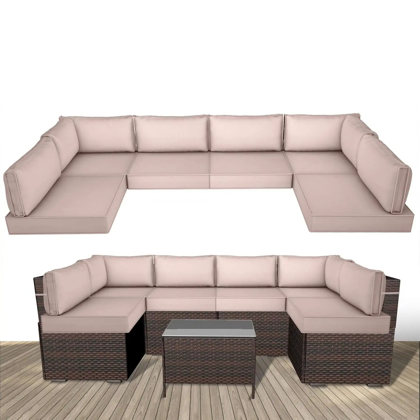 14 Piece Outdoor Replacement Cushions for Patio Furniture, Water-Resistant Sectional Sofa Cushions,Fits 6-seat, Customized