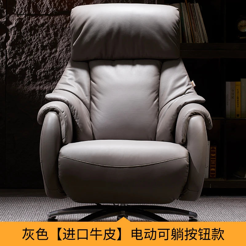 Leather Office Chair With Wheels Electric Footrest Furniture Solid Wood Frame Computer Armchair 7-Point Vibrating Gamer Bedroom