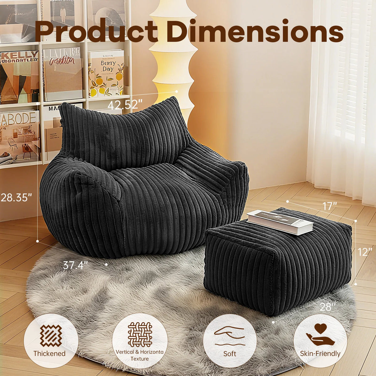 Reading Chair Bean Bag Chairs for Adults, Living Room Furniture, BeanBag Density Foam Couch, Floor Lazy Soft, Comfy Reading Nook
