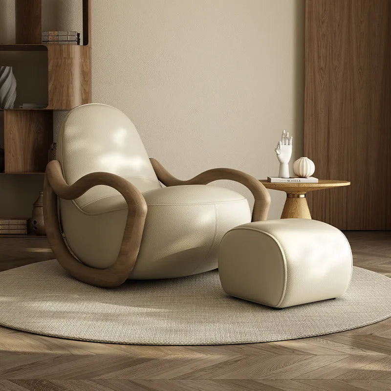 Cream wind solid wood rocking chair technical cloth household balcony Chinese lazy sofa  FT