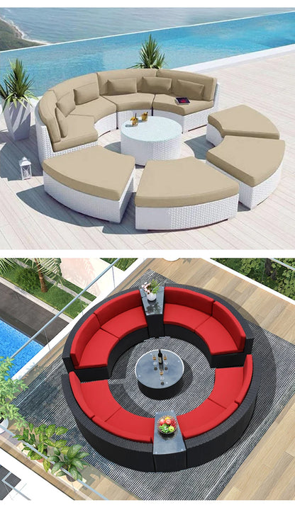 Rattan sofa combination courtyard garden leisure outdoor living room custom semi-circular arc rattan chair terrace outdoor