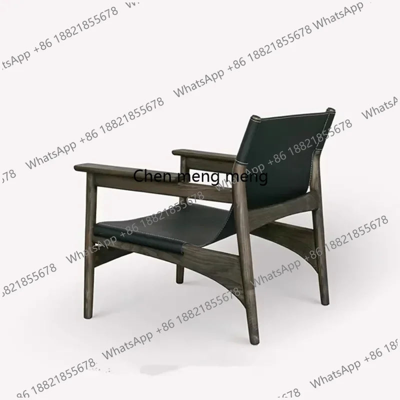 A178  High-end Leather Chair, Danish Leisure Single Back Chair, Solid Wood Saddle Leather Armchair, Home Balcony Leisure Chair