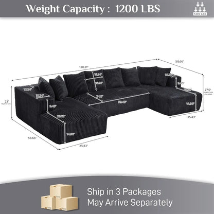 Modular Sectional Couch, Luxury Black  Couches for Living Room